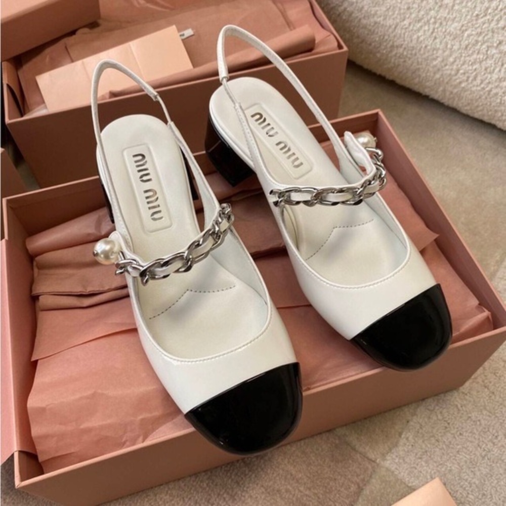 Miu Miu Black and White Heeled Slingbacks